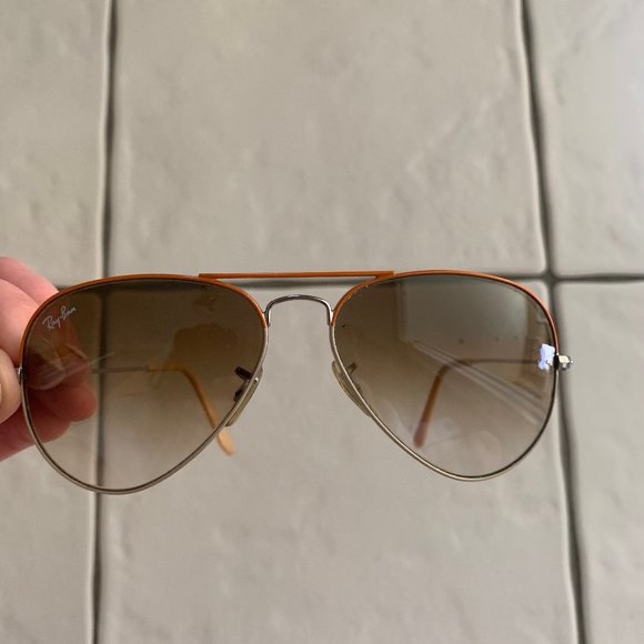 Ray Ban Aviator Sunglass with Orange and White Rim - Picture 2 of 5